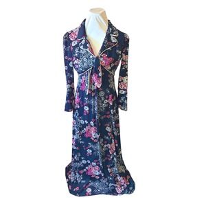 VTG 70s tag Floral Maxi Dress Halter Neck Sleeveless Blue Pink White Dress Small